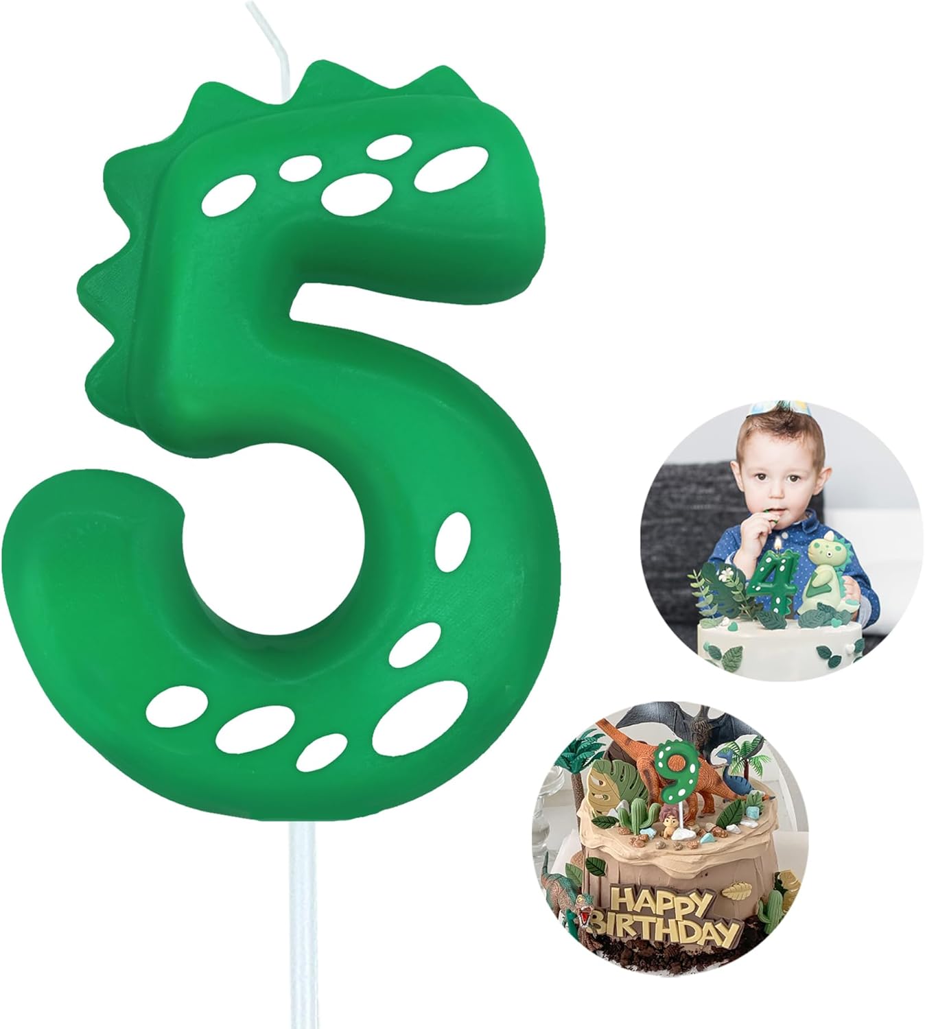 Number Birthday Candles(5 Candle Green) Dinosaur Shape Number Happy Birthday Cake Candles for Dinosaur Birthday Party Decoration Reunions Theme Party