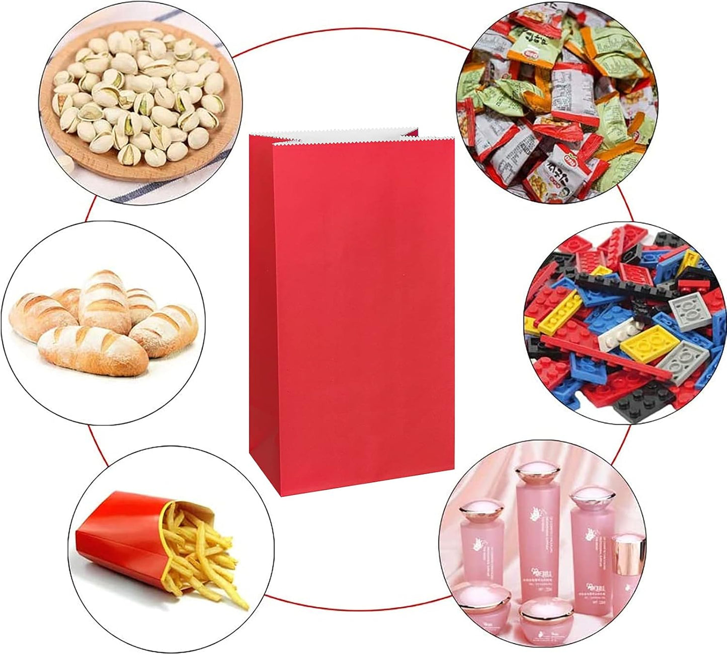 KEYYOOMY Red Paper Bags Small Red Paper Lunch Bags Party Favor Bag Goodie Bag for Wedding Birthday Party (72 CT, 3 Sizes)