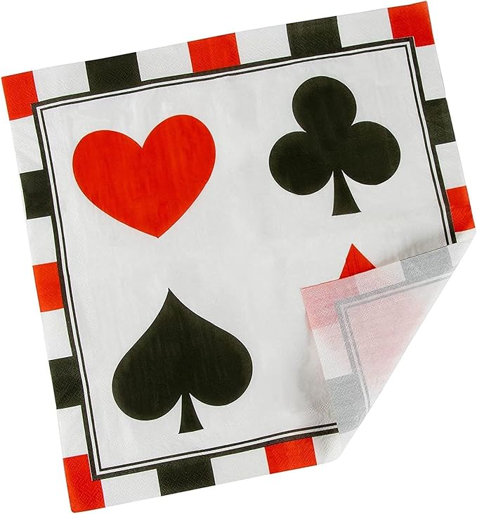 BLUE PANDA Casino Napkins Poker Design - 6.5 x 6.5 in Folded, 2-Ply, 150 Count - Cocktail Napkins & Tissue Paper for Poker Party & Vegas Theme Events