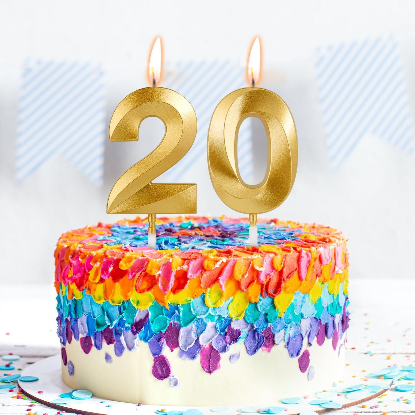 Birthday Candles, 1.96 Inch Number 20 Happy Birthday Candles, Number Candles Decoration for Birthday Party and Anniversary Celebration(Champagne Gold)