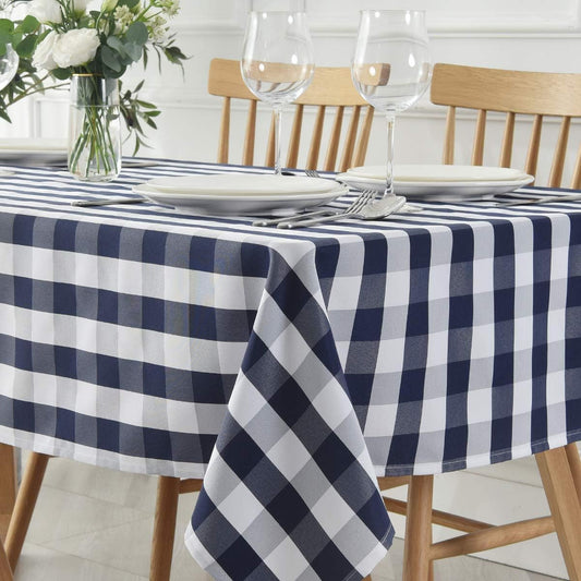 maxmill Checkered Square Tablecloth Stain Resistant Waterproof and Wrinkle Resistant Washable Heavy Weight Soft Table Cloth Gingham for Dining Room and Outdoor Use, 52 x 52 Inch Navy and White