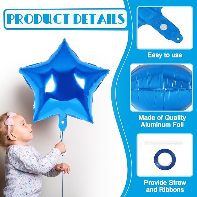 20 Pcs Star Balloons,18 Inch Blue Star Foil Balloons,Stars Shaped Balloon Mylar Helium Balloon for Birthday Party Anniversary Wedding Baby Shower Decorations (Blue)