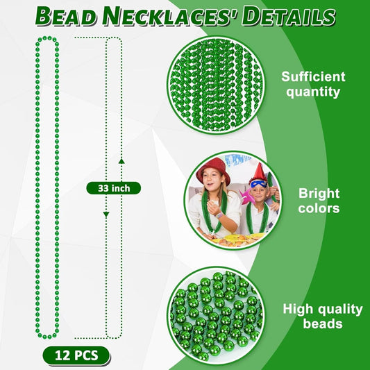 12PCS St Patricks Day Necklace, St Patricks Day Beads Necklace Accessory Set, Mardi Gras St Patricks Costumes Necklaces, Festive Accessories for Mardi Gras St. Patricks Parade Throws Decorations