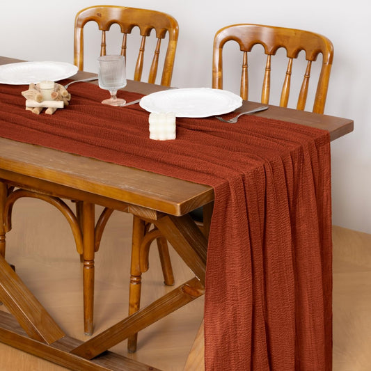 Socomi 6pcs Terracotta Cheesecloth Table Runner Fall Thanksgiving Gauze 120 Inch Rustic Boho Cheese Cloth Runner for Wedding Party Baby Bridal Shower Centerpiece Decoration