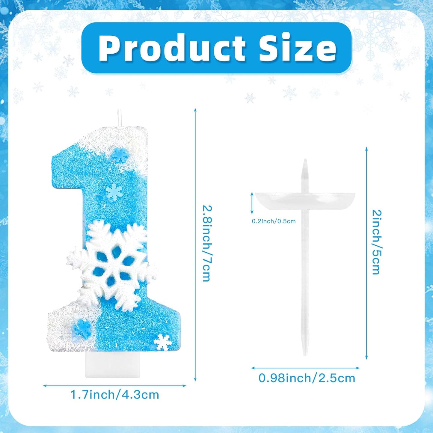 Frozen Birthday Party Decorations, Number 1 Birthday Candle, Frozen Birthday Party Favors, Happy Birthday Candle for Cake, Blue Snowflake Cake Topper Decoration for 1st 1 Year Old Party Favor Supplies