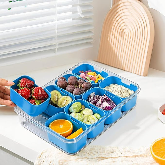 Snackle Box Container, Divided Serving Tray with Lid and Handl 8 Compartments Snacks Box,Candy Snack Fruit and Veggie Tray, Suitable for Picnics Trips Parties and Holidays