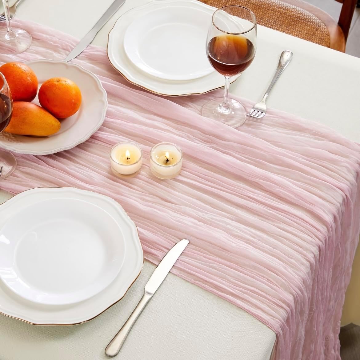 12 Pack Pink Cheesecloth Table Runners 35 x 120 Inch – Rustic Boho Gauze Table Runner for Wedding Arch, Party Decoration, Bridal Shower, Reception, Farmhouse Dining Decor