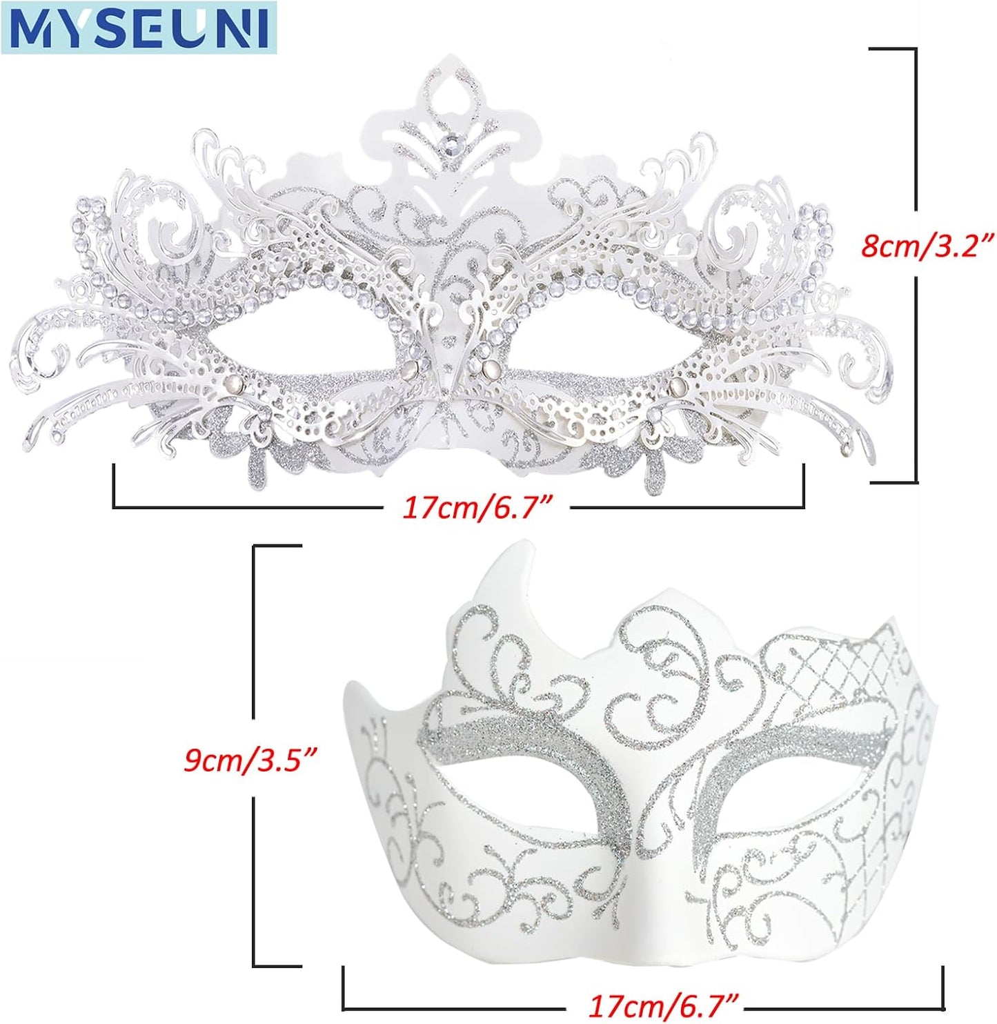 2025 Masquerade Masks for Couples, Shiny Rhinestone Metal Filigree Venetian Mask & Mens Venetian Mask for Mardi Gras