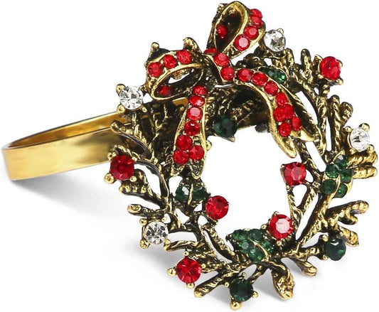 Legigo Set of 24 Christmas Wreath Napkin Rings Set- Metal Xmas Napkin Ring Holders for Cloth Napkins, Christmas Holiday Party Dinner Table Decoration