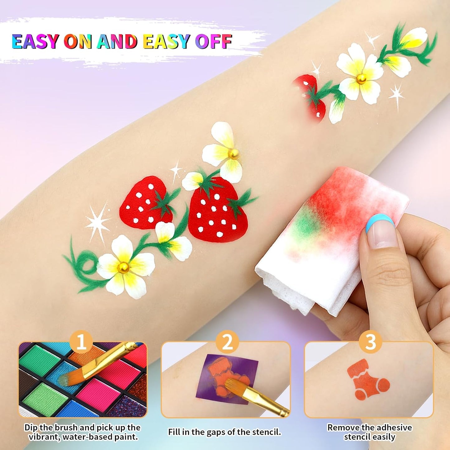 54 Color Face Painting Kit for Kids, Non-Toxic Face Paint Makeup Kit| with Stencil, Guide Book, Easy to Use and Washable Facepaint Makeup Kit for Halloween, Cosplay, School Event