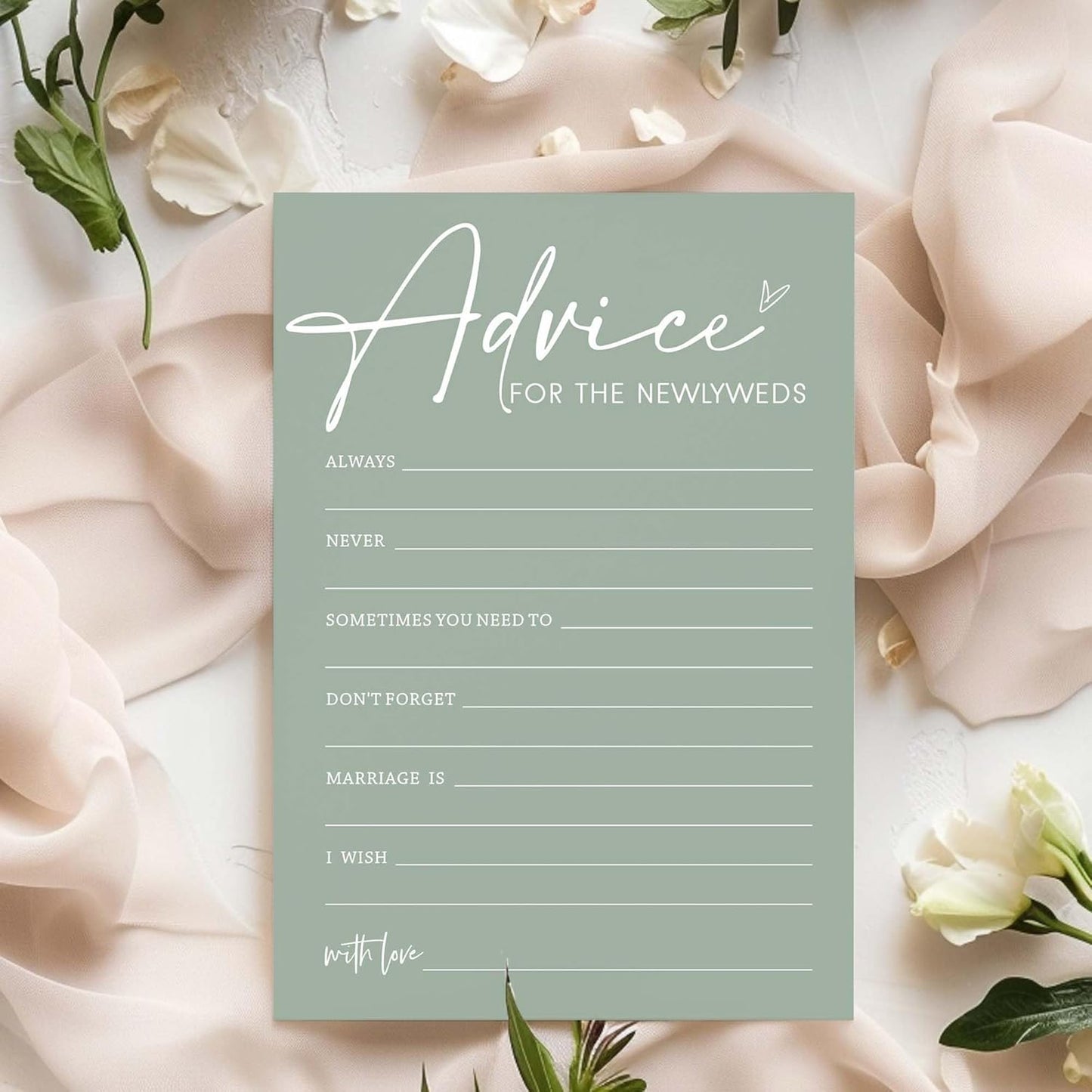 Bridal Shower Games Cards, Advice for The Newlyweds, Bridal Shower Game 25 Guests, Engagement Party Wedding Games for Guests, Minimalist Green Wedding Party Supplies - C01