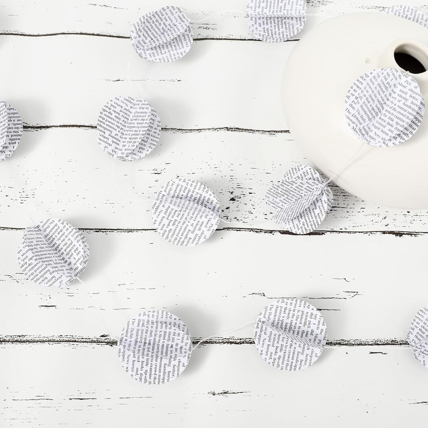 4 Pack Paper Circle Dot Garland Books Page Garland Bunting Party Holiday Christmas Newspaper Strand String Banner Wedding Backdrop Hanging Decoration (White Circular)