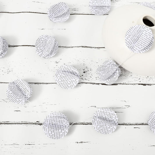 4 Pack Paper Circle Dot Garland Books Page Garland Bunting Party Holiday Christmas Newspaper Strand String Banner Wedding Backdrop Hanging Decoration (White Circular)