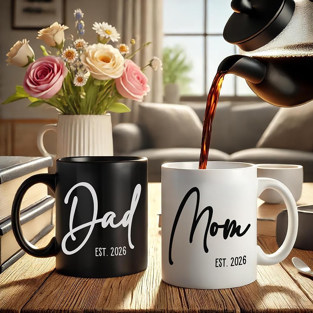 Breezy Valley Mom Dad Coffee Mugs Est 2026 Cup, 1st First Time New Parents Gifts for Couples - Expecting Parents Mom Dad to Be Gifts, Pregnancy Baby Shower Gender Reveal Gift ideas for Mommy to be