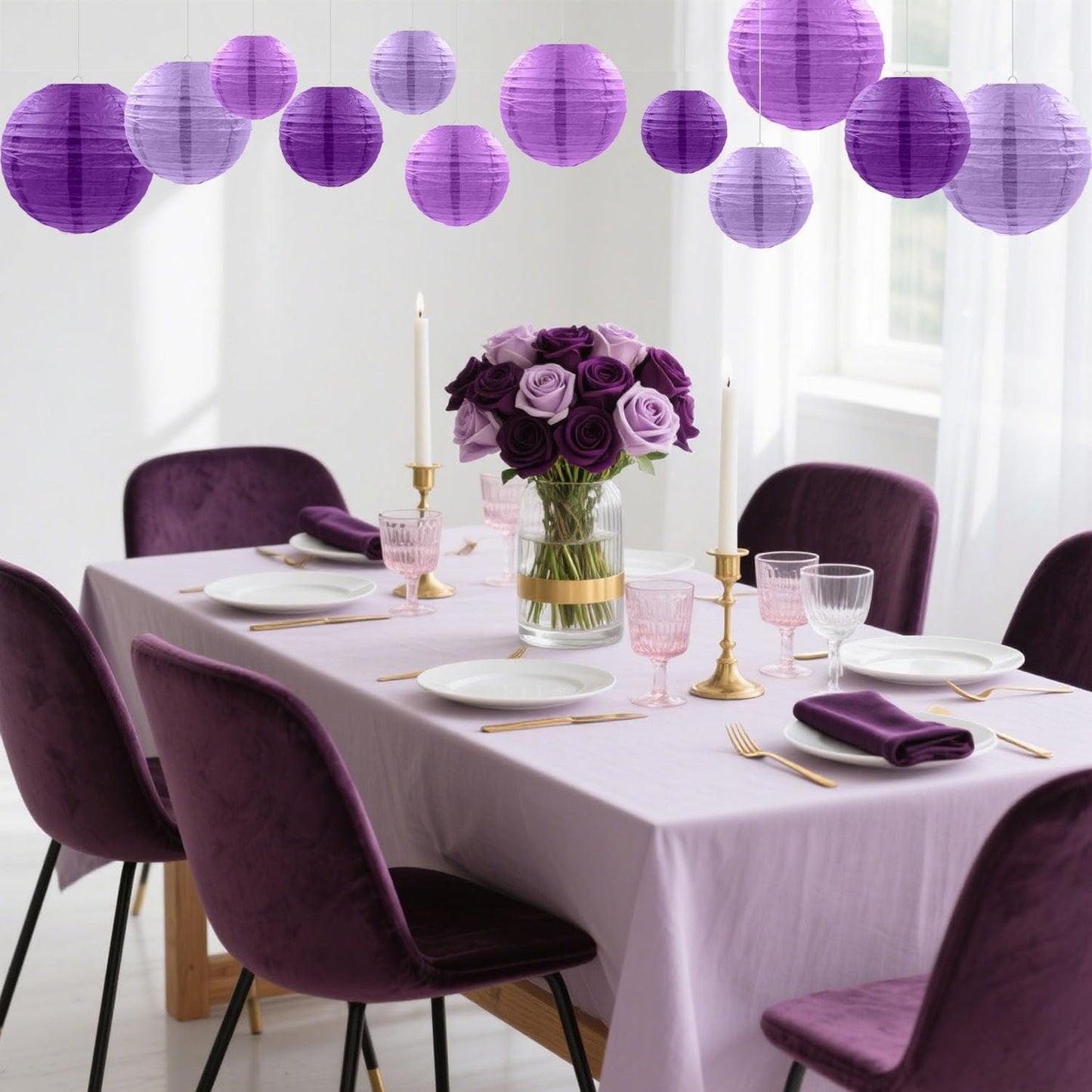 12 Pcs Purple Paper Lanterns Decorative Hanging Lanterns for Women Girls Mothers Day Bachelorette Wedding Birthday Baby Shower Valentines Day Party Decoration