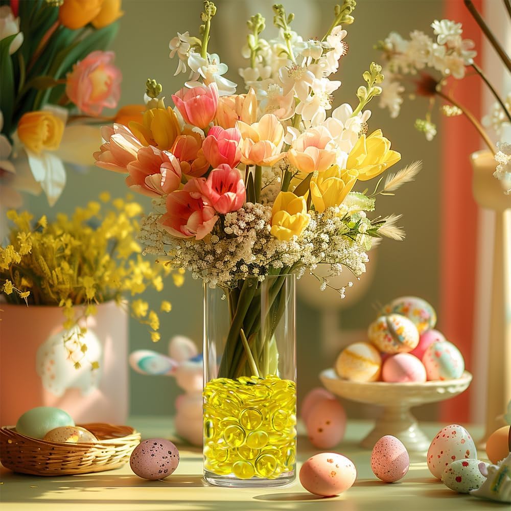 HappyFiller Bright Lemon Yellow Summer Fall Decoration 630 Pcs Acrylic Flat Marbles Decorative Gems Fake Gemstones for Vase Fillers,Party Decor,Wedding Centerprises,Floral,Aquarium Fish Tank