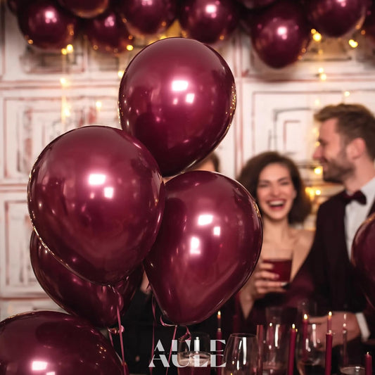 AULE Metallic Burgundy Balloons 12 inch 50 Pcs Maroon Latex Balloons Chrome Helium Shiny Thicken Balloon Perfect Party Decoration for Wedding Birthday Baby Shower Graduation Carnival