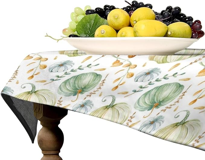 YCness Fall Tablecloth, Thanksgiving Autumn Harvest Watercolor Blue Green Pumpkin Orange Leaf Table Cover for Party Picnic Dinner 55x55 Inch Rectangle