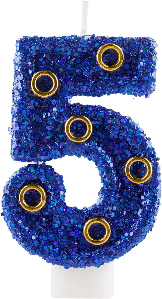Blue Gold Rings Hedgehog Themed Birthday Candle, Number 5 Candle Cake Topper, Character Cartoon Theme for Boys Girls Birthday Party Decorations Supplies
