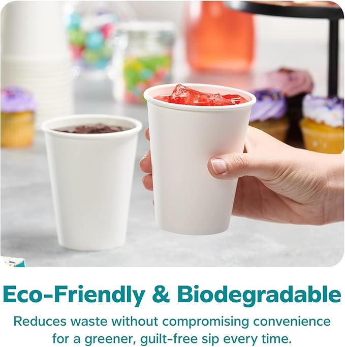 GUSTO White Paper Cups [12 oz - 100 Count] Disposable Coffee Cup for Hot Drinks – Sturdy & Eco-Friendly – Paper Cups for Tea, Cocoa & More – (Formerly Comfy Package)