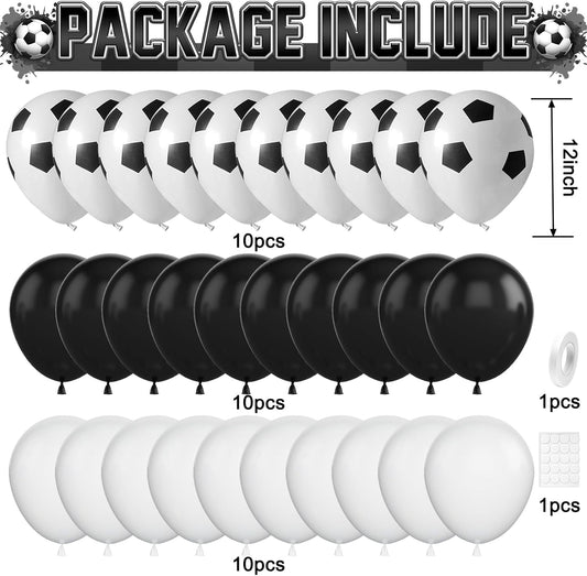 30pcs Soccer Balloon Black White,Soccer Print Balloon Set,Football Party Birthday Decorations,12 Inch Football Latex Balloons for Boys Kids Soccer Sport Theme Party Decorations