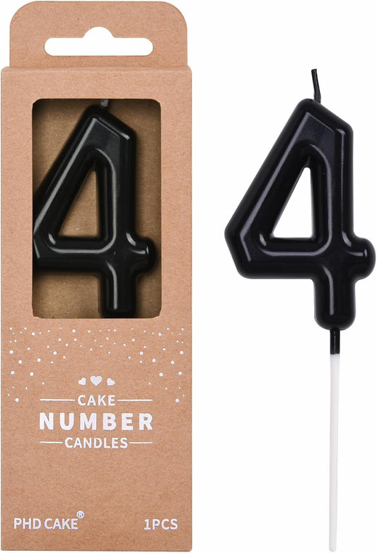 PHD CAKE 2.76 inch Classical Black 4 Number Birthday Candles, Black Number Candles, Cake Number Candles, Party Celebration