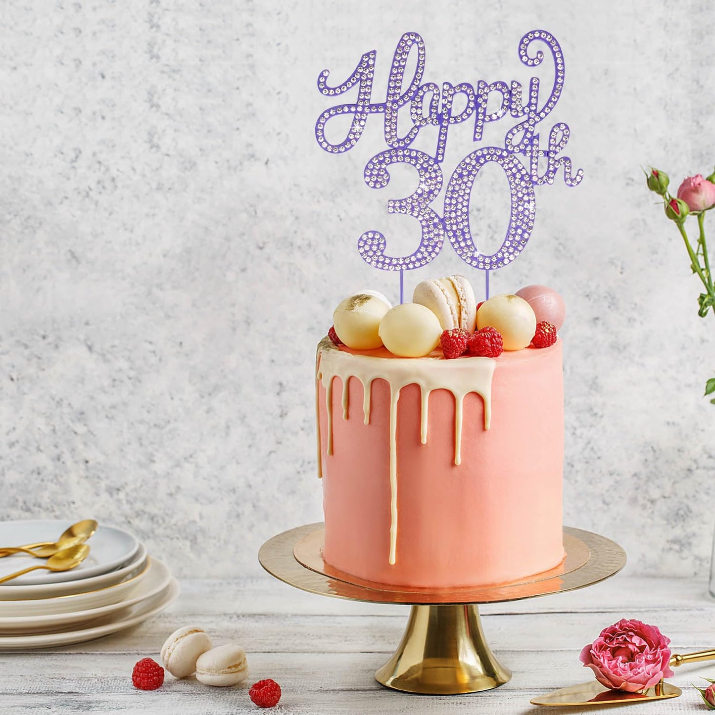 Happy 30th Birthday Purple Rhinestone Cake Topper - 30th Birthday/Anniversary,Cheers to Thirty Years Old Bday Party Metal Sparkly Centerpieces Decorations.