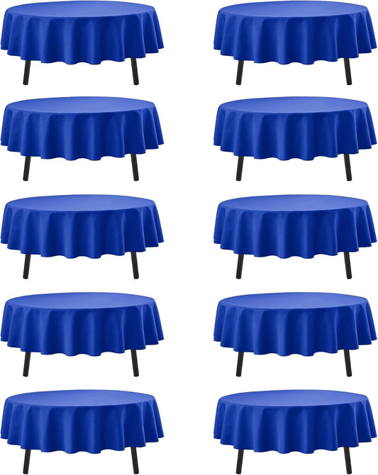 10-Pack Royal Blue Round Tablecloths, 90 Inches, Stain-Resistant Polyester for 4-5 Ft Round Tables - Washable Table Covers for Weddings, Banquets, Birthday Parties, Events