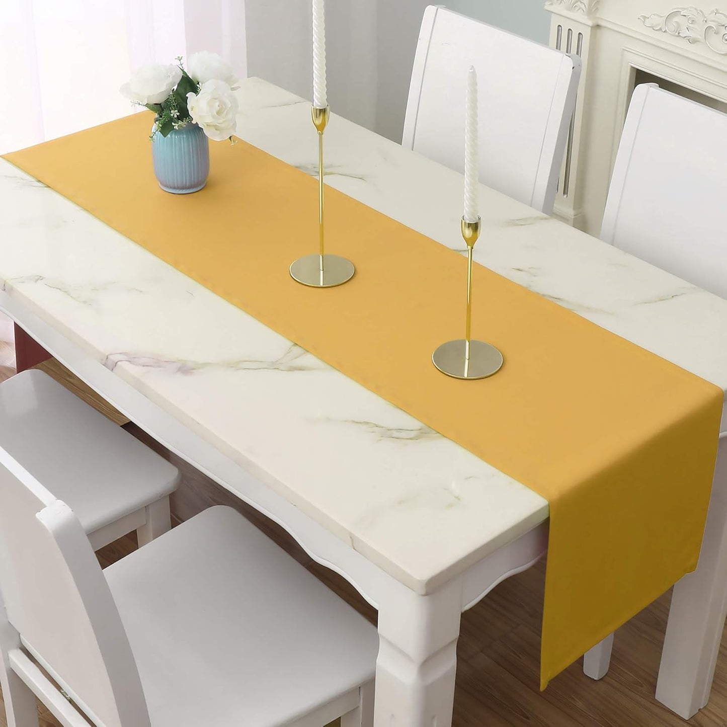 DUALIFE 2PCS Yellow Table Runner 108 Inches Long 9 FT Vivid Fall Yellow Table Runner for Wedding Family Dinner Indoor/Outdoor Picnics Table Handmade Table Runners 14" x 108"