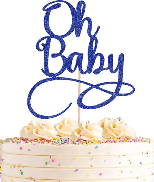 Oh Baby Cake Topper - Royal Blue Glitter Baby Birthday Party Cake Decoration Supplies, for Baby Shower/Gender Reveal Party Photo Booth Props