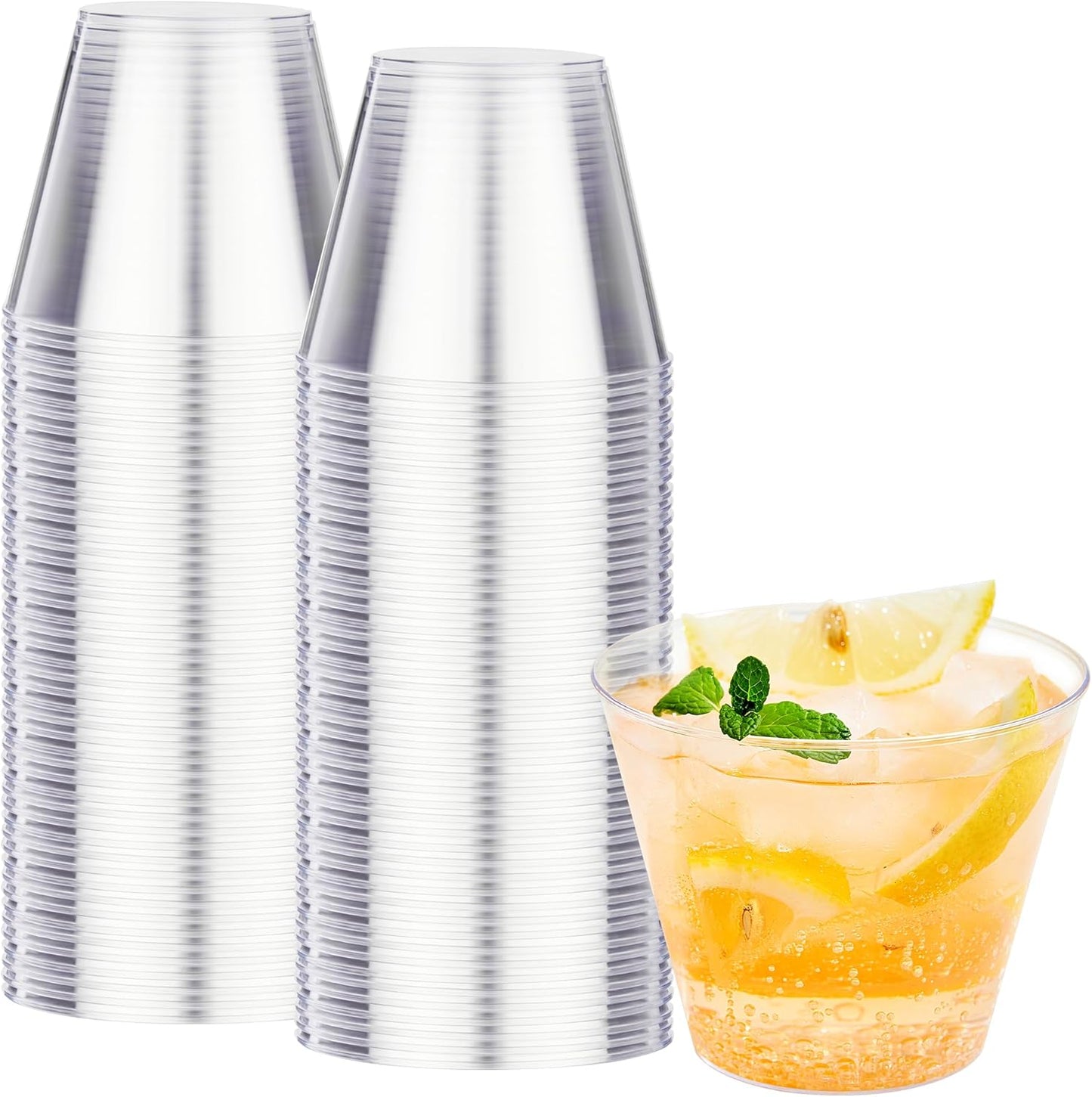 RACETOP 9 oz Clear Plastic Cups 100 packs, Disposable Plastic Party Cups Tumblers, Cocktail Cups, Perfect for Parties, Wedding and Events
