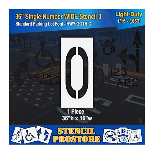 Pavement Stencils - 36 inch Single Number Stencil (Wide) - 0-36" x 16" x 1/16" (63 mil) - Light-Duty