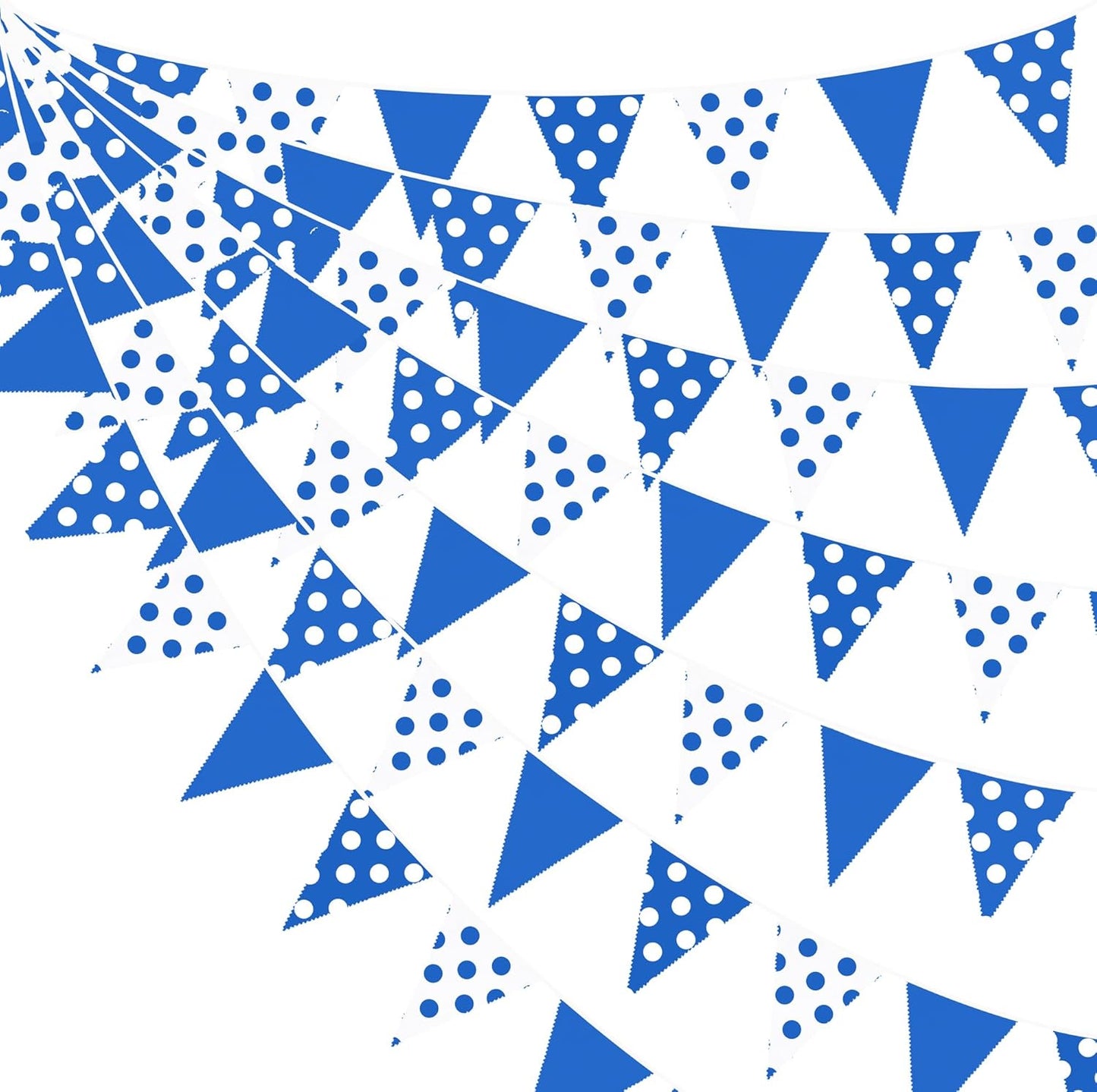 32Ft Deep Blue Party Decorations Blue White Fabric Polka Dot Triangle Banner Flag Pennant Bunting Garland Streamers for Picnic Racing Car BBQ Birthday Baby Shower Outdoor Garden Oktoberfest Decor