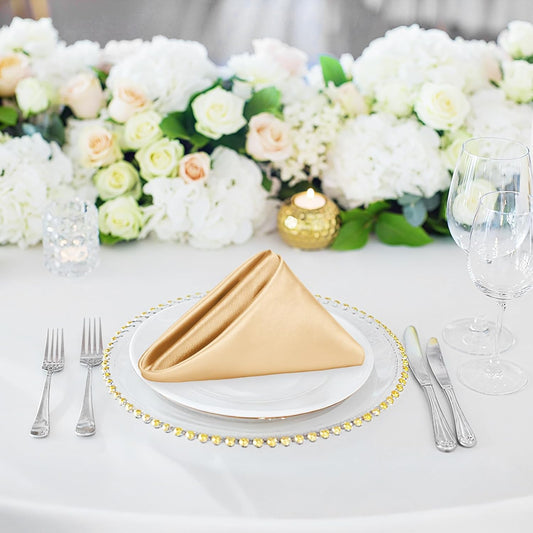 Bailarina 120 Pack Gold Satin Napkins,17x17 Inches Wedding Napkins Square Soft Silky Table Napkins Bulk Decorative Elegant Cloth Napkin for Party Decoration, Banquet,Wedding,Graduation