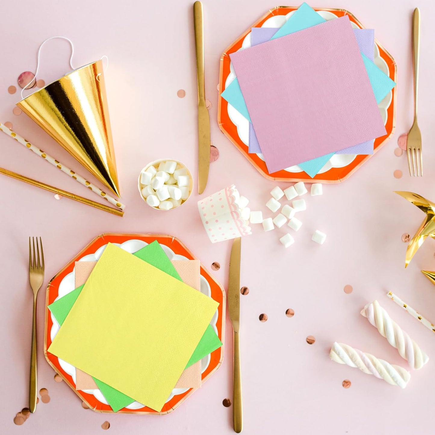 Resinta 120 Pieces Cocktail Napkin Pastel Rainbow Paper Napkins Beverage Luncheon Paper Napkins 2 Ply for Party Favors, 6 Colors
