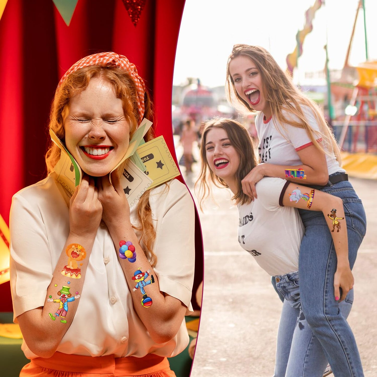 Carnival Circus Temporary Tattoos - 200+ Circus Themed Party Decorations Carnival Tattoos Stickers Circus Party Favors Gifts Funny Clown Tattoos Temporary Kids Party Supplies Rewards Prizes