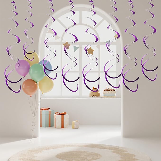 36 Pieces Hanging Swirl Decorations Party Streamer,Ceiling Streamers Ceiling Decorations Hanging for Birthday Party, Wedding, Graduation Party Baby Shower Supply (Purple)