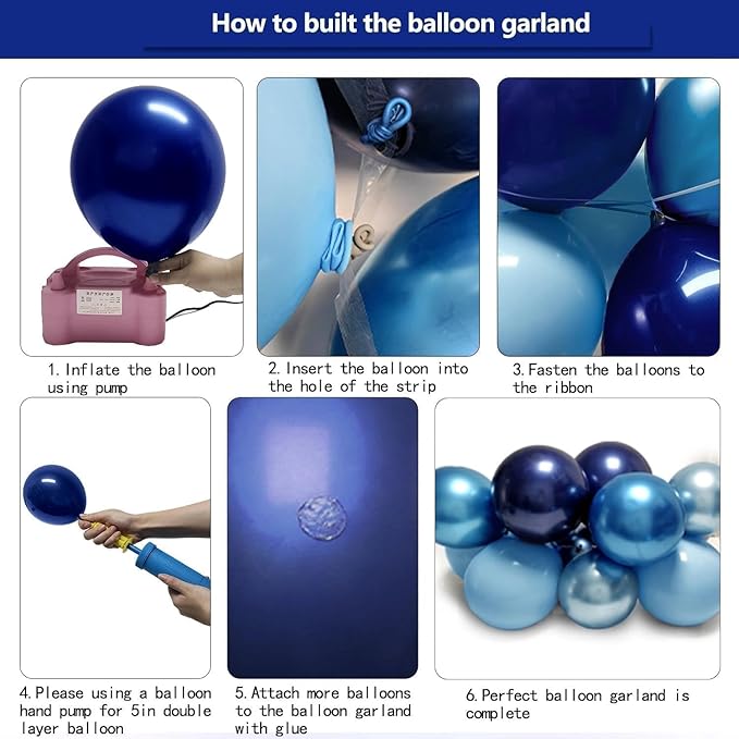 Royal Blue Balloon Garland Double Stuffed, Navy Dark Blue Metallic Balloon Kit for Birthday Baby Shower Bridal Wedding Graduation Anniversary Party Decorations