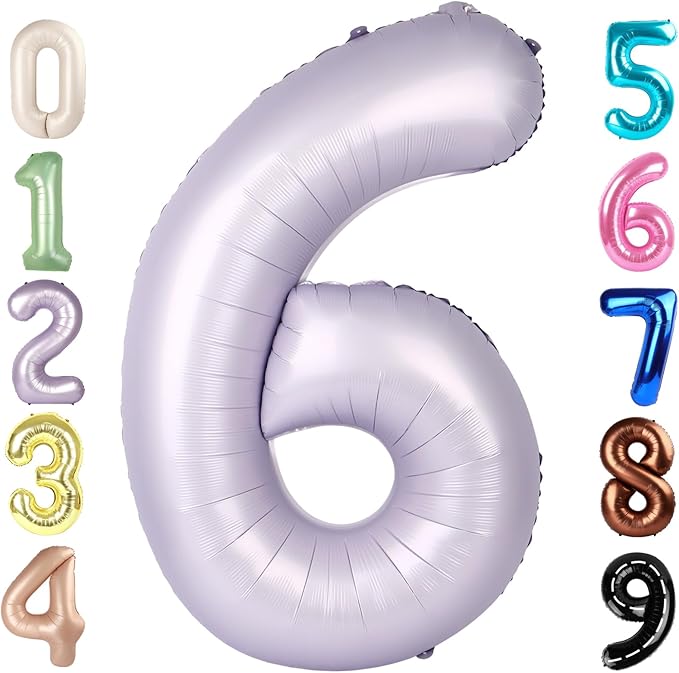 Number 6 Balloon 40 Inch, 6 7 Six Seven Birthday Decorations, 6th Birthday Balloon for Boy Girl, Cream Purple 16 60 61 65 Numbers Balloons Graduations Anniversary Supplies