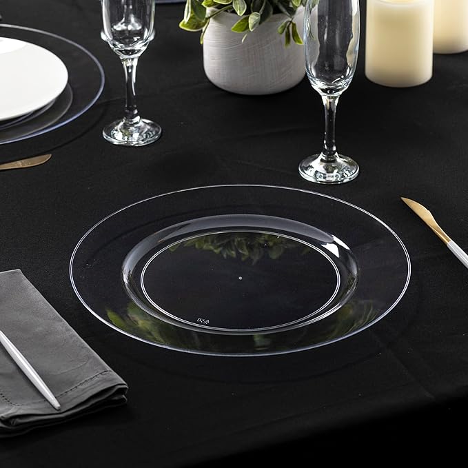 13'' Charger Plates Clear Plastic Heavy Duty Disposable Dinner Chargers Serve ware Dishes Platters Tableware Pack of 12