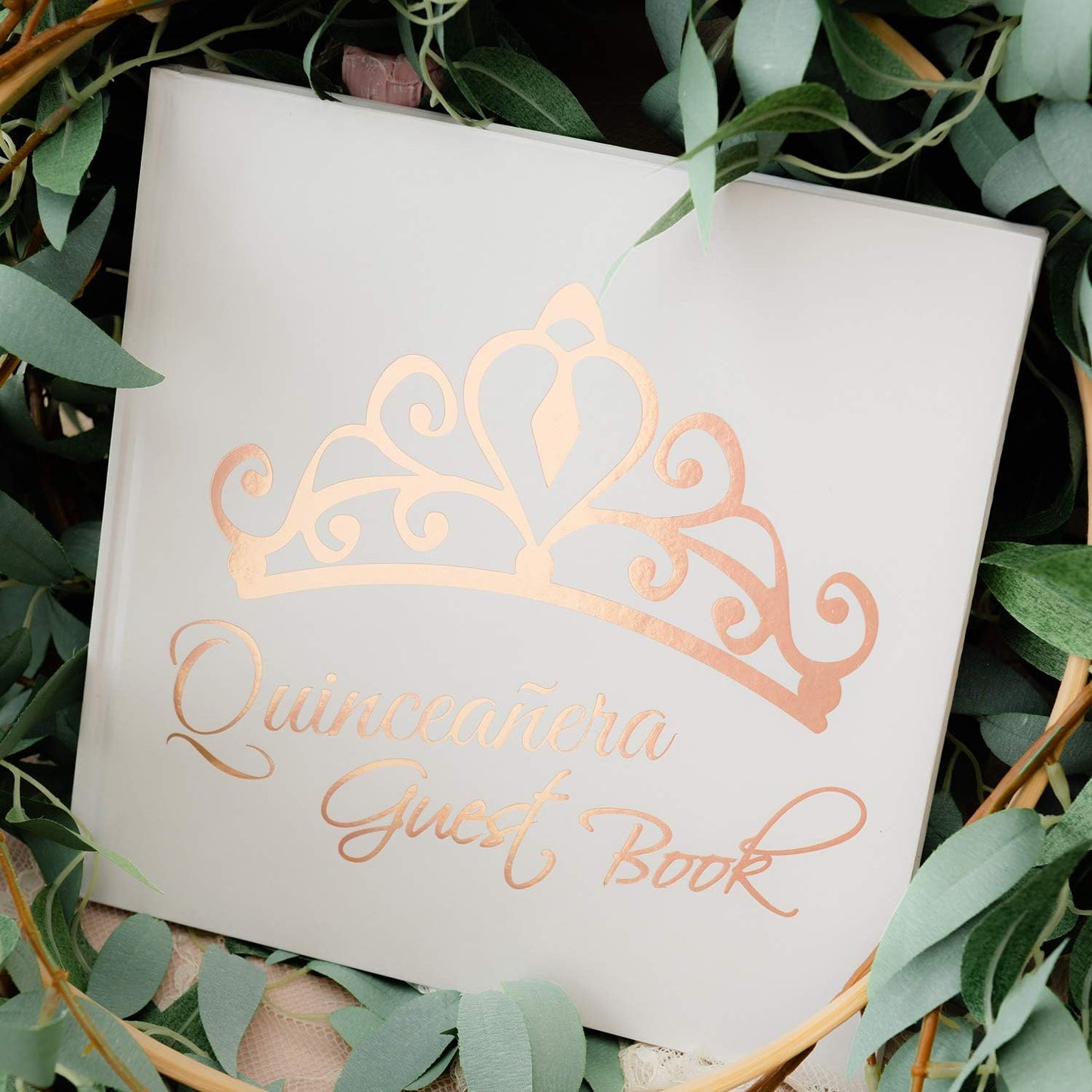 Calculs Libro De Firmas Para Quinceañera Guest Book 15th Quinceanera Party Favors Polaroid Picture Book Decorations 8.5” Square White Cover Rose Gold Gilding