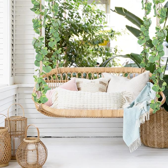 RECUTMS 2Pack Fake Big Eucalyptus Garland 5.6FT Artificial Apple Leaves Ivy Vine Greenery Faux Hanging Wreath Rattan for Home Office Wedding Garden Farmhouse Balcony Wall Window Outdoor Indoor Decor