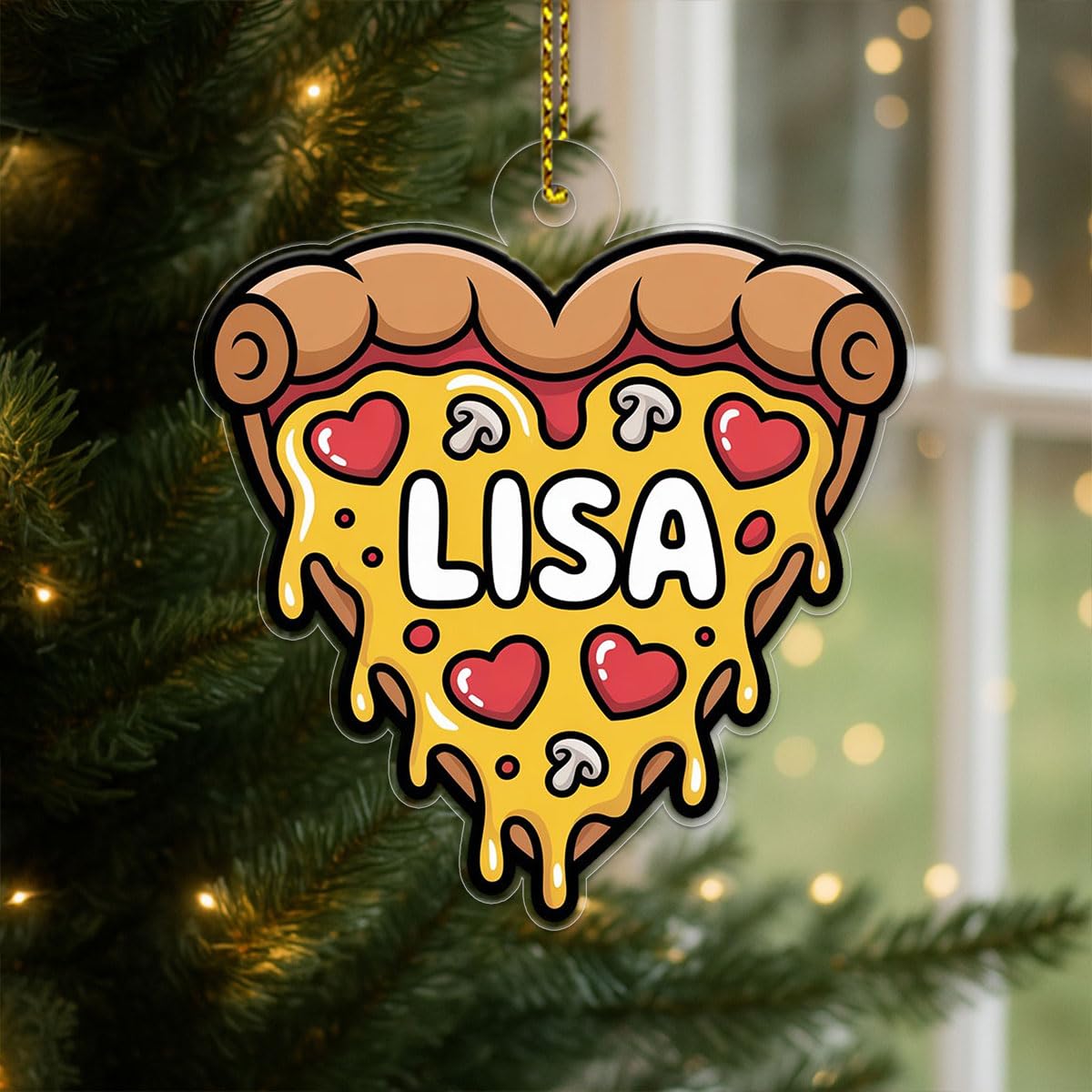 Personalized Heart Pizza Ornament, Custom Pizza Lover Christmas Ornament, Funny Foodie Gift, Holiday Keepsake, Cute Pizza Decoration Acrylic Ornament – Personalized Christmas Tree