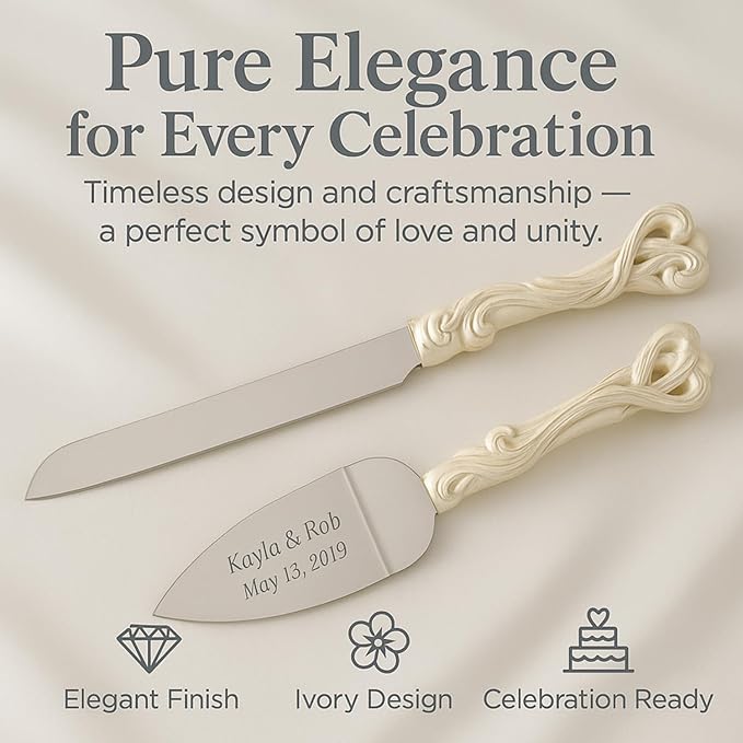 GIFTS INFINITY Personalized Wedding Cake Knife and Server Set with Engraving – Cake Cutting Utensil Set, Keepsake Gift for Wedding, Anniversary, Reception, Birthday & Other Occasions (2468)