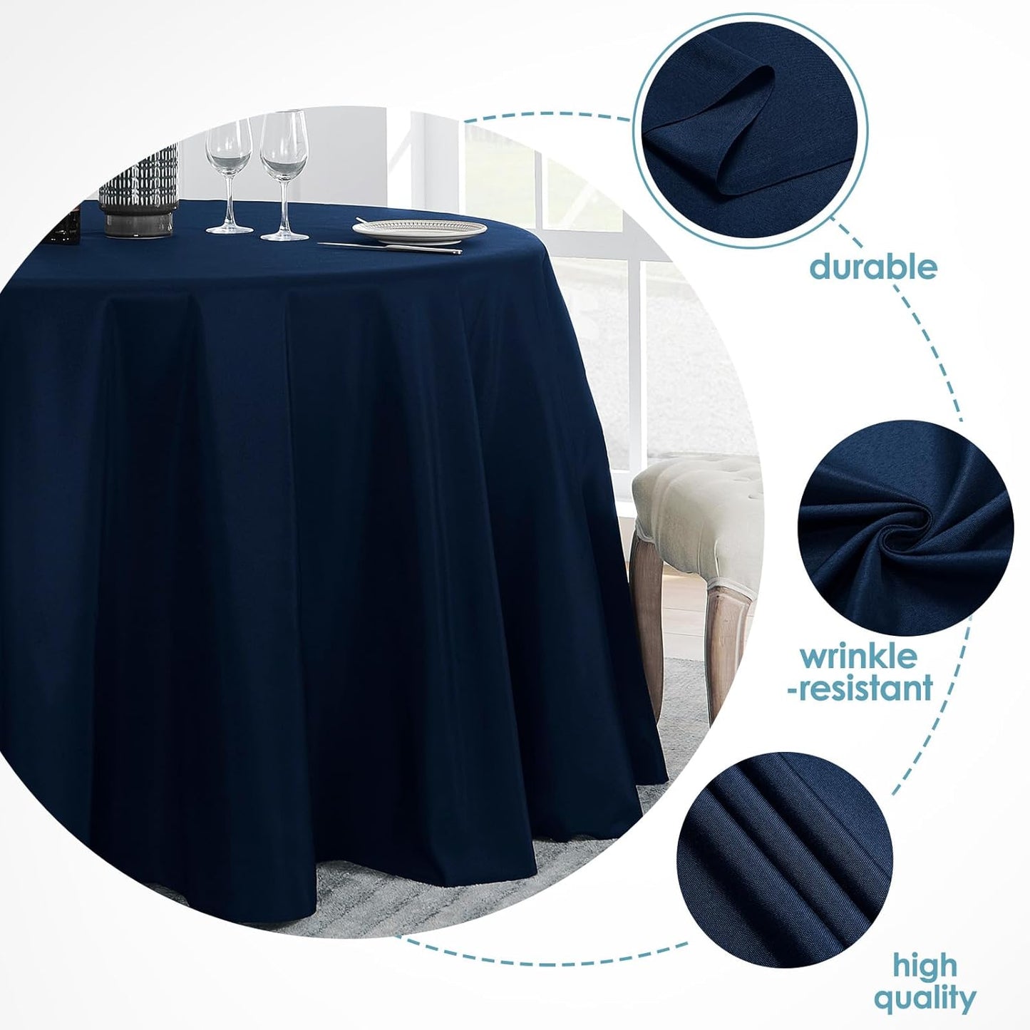 VidaFete Tablecloth 6 Pack 120inch Round Table Cloth Polyester, Stain Wrinkle Resistant Polyester Dining Table Cover for Kitchen Dinning Party Wedding Round Tabletop Buffet Decoration(Navy Blue)