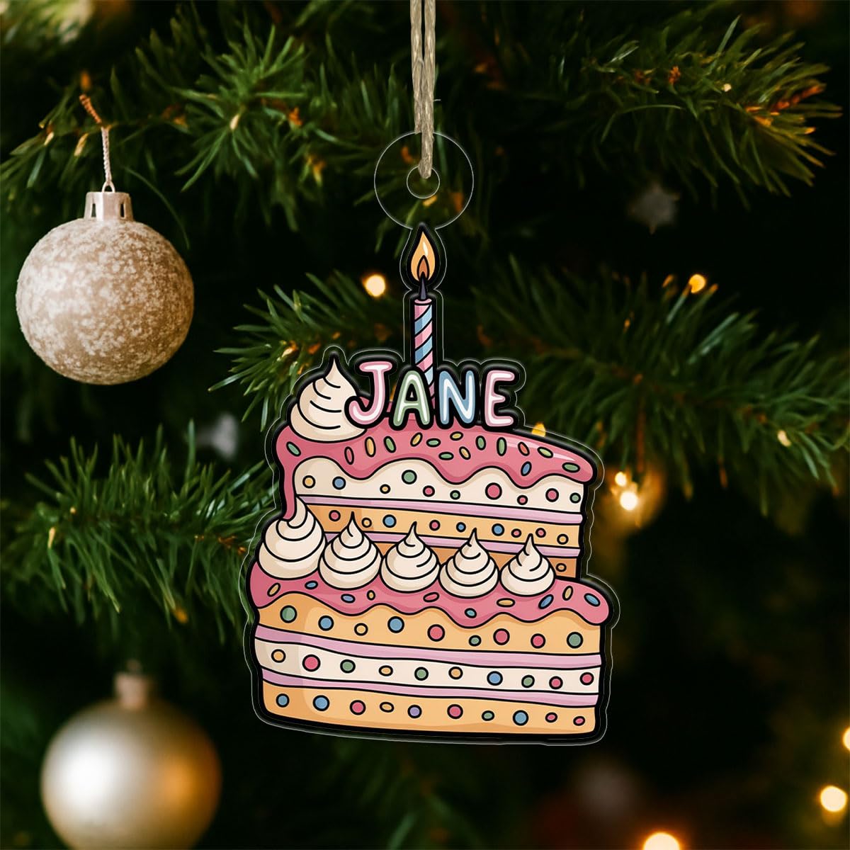 Custom Birthday Cake Ornament, Personalized Funny Christmas Ornament, Party Lover Holiday Gift, Quirky Keepsake Decoration, Xmas Ornament Acrylic Ornament – Personalized Christmas