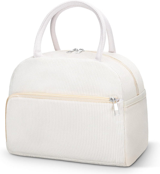 Coobiiya Lunch Bag for Women Men, Cute Corduroy Lunch Tote Bags Insulated Reusable LunchBox Large Capacity Cooler Bag for Work Travel Picnic