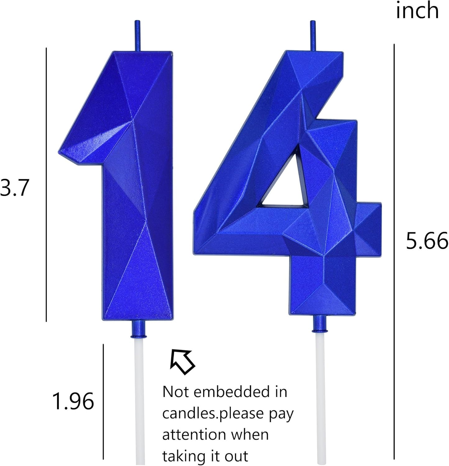 DERVENTA Birthday Candles Big Numbers 3D Blue 3.7 inch Party Cake Topper 1 Piece (Number 14 Blue)