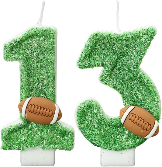 Football Birthday Number Candles for Cake Green Number 13 Candle Football Cake Topper Cupcake Topper for Football Birthday Party Decorations Supplies Favors