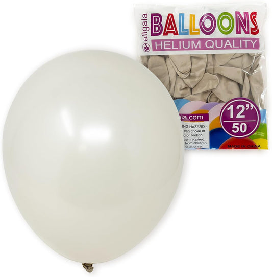 Allgala Helium Grade Latex Balloons - Bulk Balloon Pack | Ideal for Birthday Party Decorations, Gender Reveal, Thanksgiving | Thick and Strong Colored Balloons for Events | 50 pcs 12" - Retro White